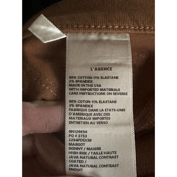 L’Agence $275 Margot coated high rise Cropped Skinny jeans sz 26 Java - Picture 10 of 11